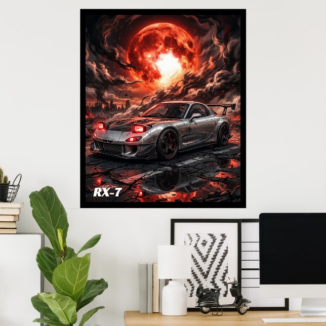 Poster Mazda RX-7 Sob uma Lua Carmesim (Escritório em casa)
