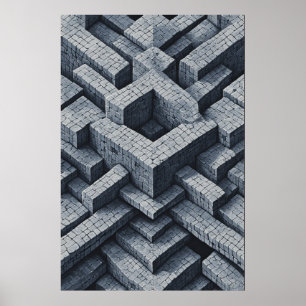 Poster Maze 3D: Cubos Geométricos em Perspectiva