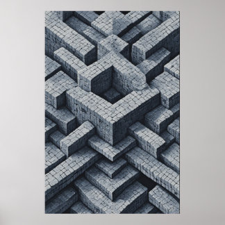 Poster Maze 3D: Cubos Geométricos em Perspectiva
