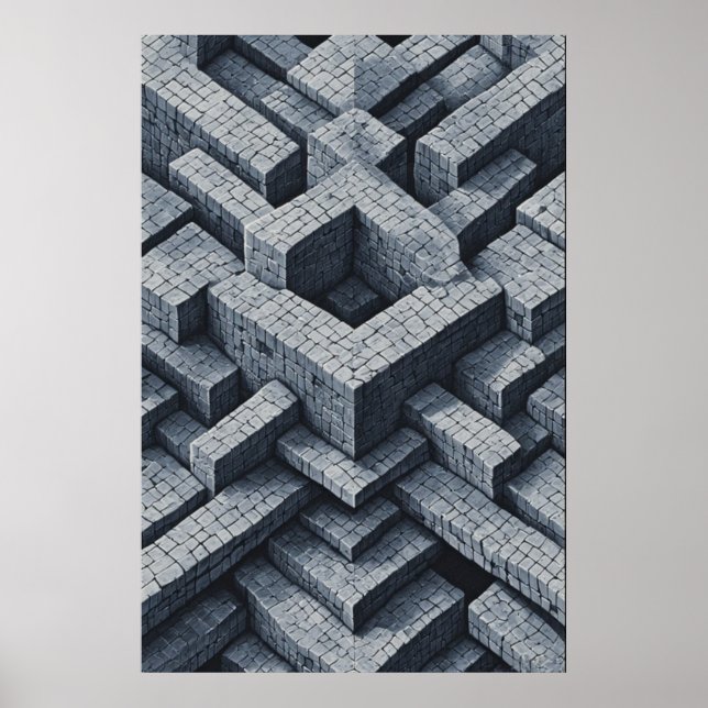 Poster Maze 3D: Cubos Geométricos em Perspectiva (Frente)