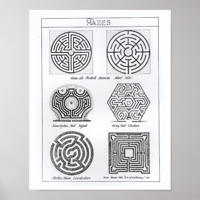 Poster Mazes, c.1900 (gravação) (foto b/w) (Frente)