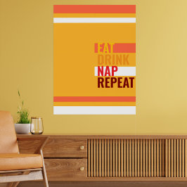 Poster MAZIPOODLES Comer Beber Dormir Repetir Laranja
