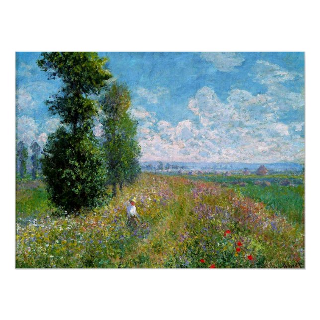 Póster "Meadow" com Poplars por Claude Monet (Frente)