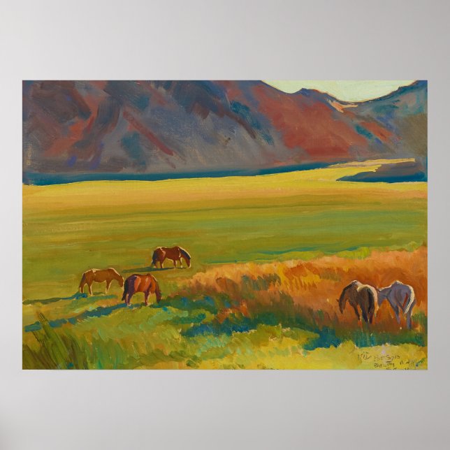 Poster Meadow e cavalos por Maynard Dixon (Frente)