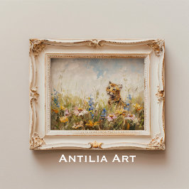 Poster Meadow Wildflower Painting Tiger Wild Animal