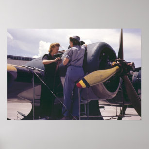Póster Mecânica de aviões WW2 Mulheres