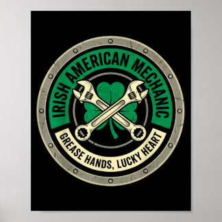 Poster Mecânico americano irlandês engorda as mãos coraçã