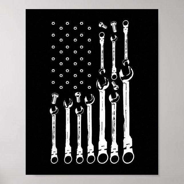 Poster Mecânico do carro de bandeira Patriótica Americano (Frente)