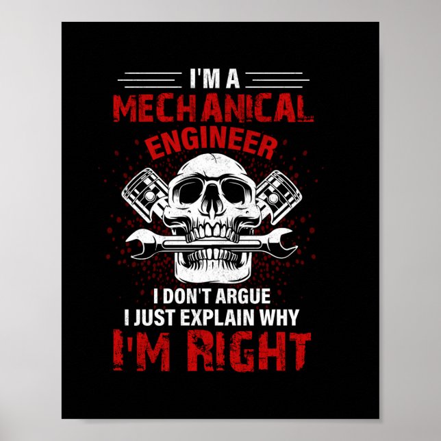 Poster Mecânico Sou Um Engenheiro Mecânico (Frente)