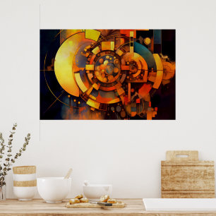 Poster Mecanismo Solar Steampunk Abstrato