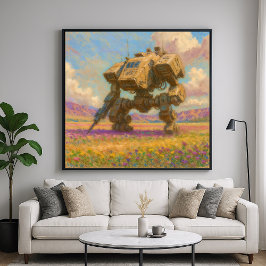 Poster Mech in Meadow - Pastel Painting Style Art