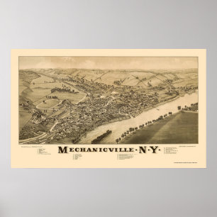 Póster Mechanicville, mapa panorâmico de NY - 1885