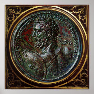 PÓSTER MEDALHÃO DE BRONZE ROMANO ANTIGO SÉPTIMO SEVERO