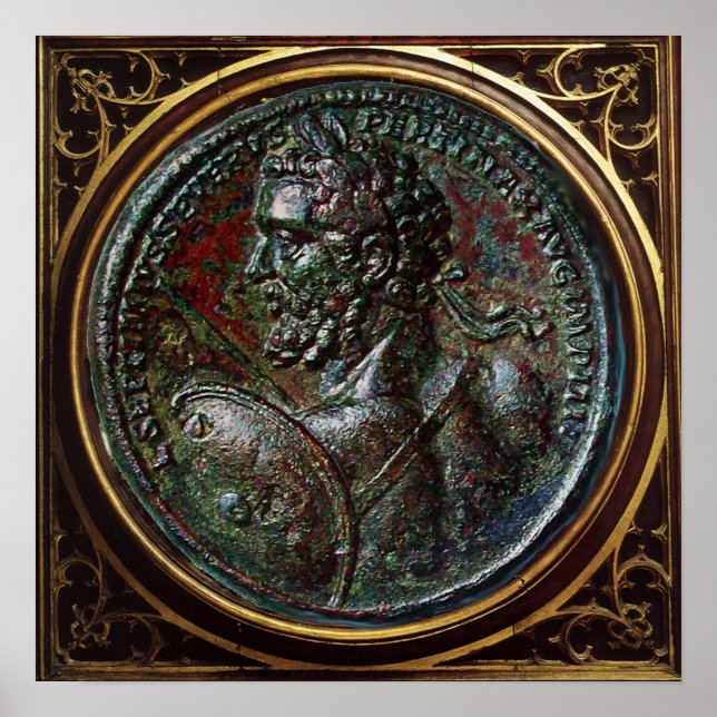 PÓSTER MEDALHÃO DE BRONZE ROMANO ANTIGO SÉPTIMO SEVERO (Frente)
