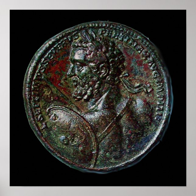 PÓSTER MEDALHÃO DE BRONZE ROMANO ANTIGO SÉPTIMO SEVERO (Frente)