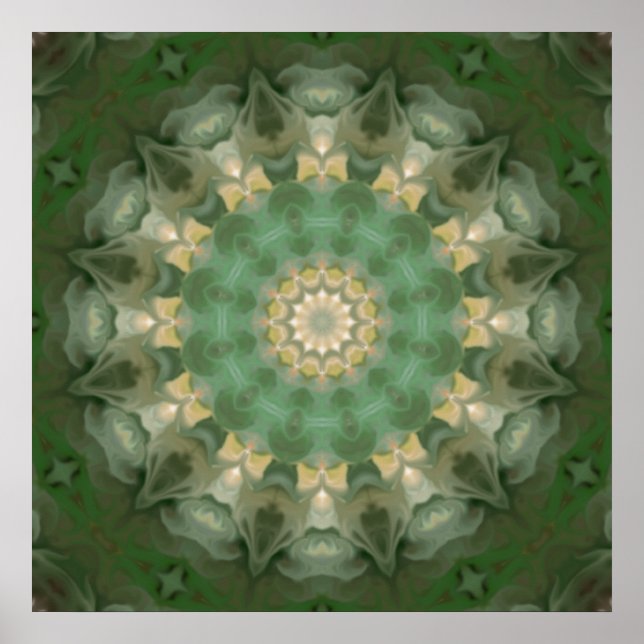 Póster Medalhão Floral Verde Caleidoscópio (Frente)