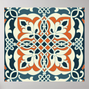 Poster Medalhão Vintage: Padrão Colorido Sem Costura