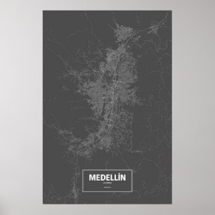 Póster Medellín, Colômbia (branco no preto)