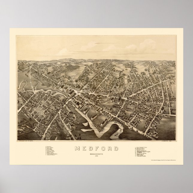 Poster Medford, Mapa Panorâmico MÃE - 1880 (Frente)