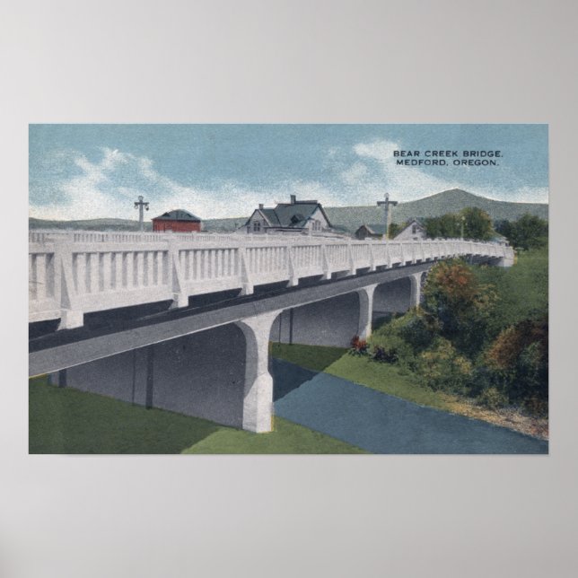 Póster Medford, Oregon - Vista da Ponte Bear Creek (Frente)