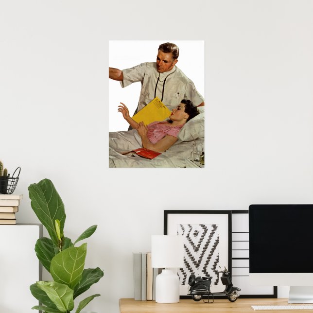 Póster Medicina Antiga, Médico com Paciente Feminina (Escritório em casa)