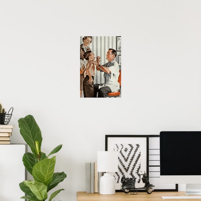 Póster Medicina Antiga, Médico Pediatra com Paciente (Escritório em casa)