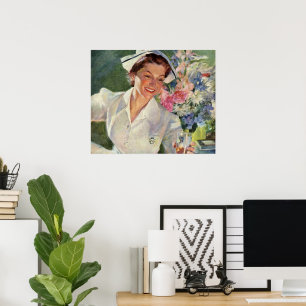 Poster Medicina Vintage, Enfermeira Feliz em Uniforme