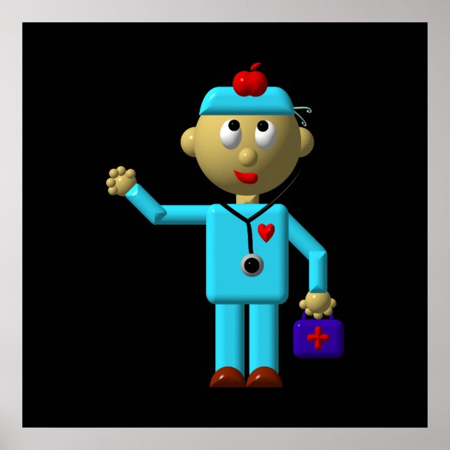 Póster Médico bobo com Apple na cabeça e Saco Médico (Frente)