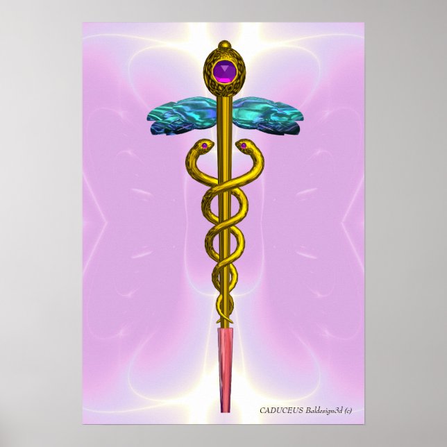 Poster Médico Dourado CADUCEUS, Rosa claro de Símbolo Méd (Frente)