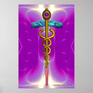 Póster Médico Dourado CADUCEUS, Símbolo Médico Rosa Fuchs