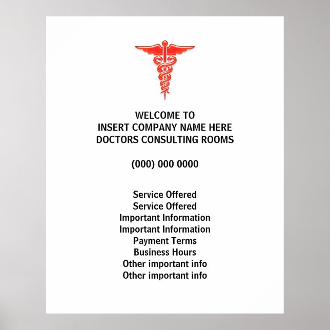 Poster Médicos consultórios paciente informação caduceus (Frente)