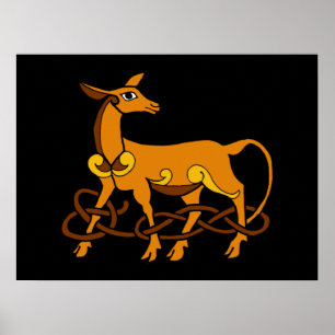 Poster Medieval Art Celtic Knot Brown Deer