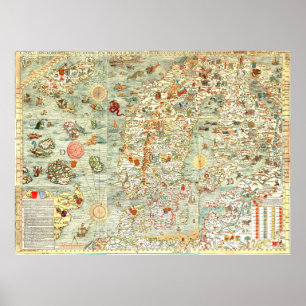 Poster medieval do mapa de Europa do Norte