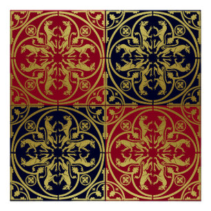 Póster Medieval Renaisance Herald Lion Leopard Metálico