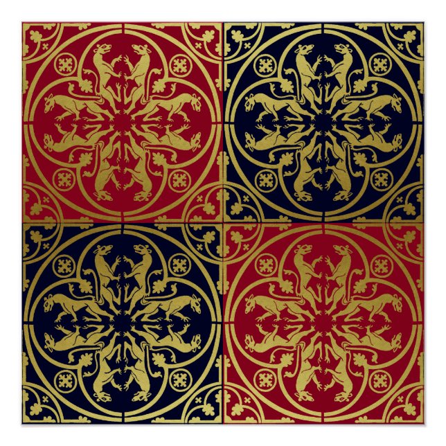 Póster Medieval Renaisance Herald Lion Leopard Metálico (Frente)