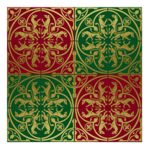 Póster Medieval Renaisance Herald Lion Leopard Metálico