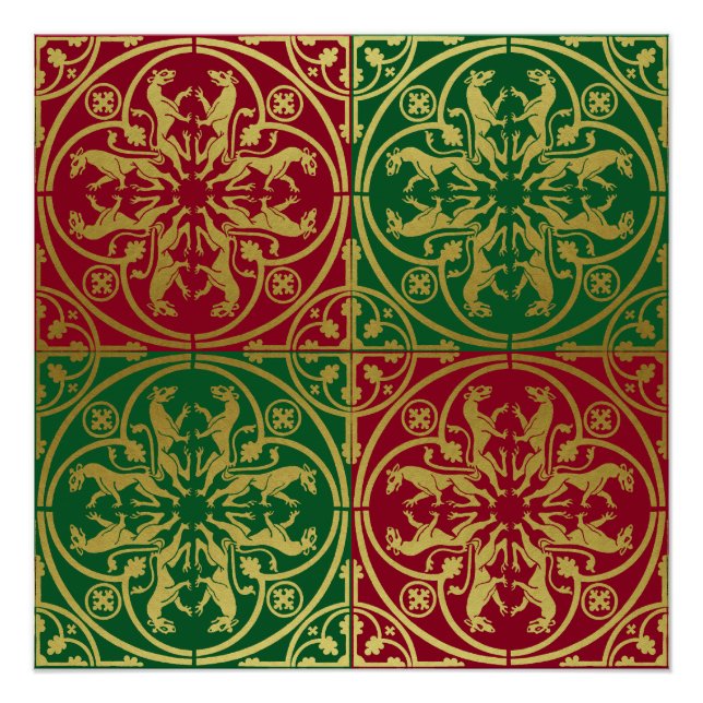 Póster Medieval Renaisance Herald Lion Leopard Metálico (Frente)