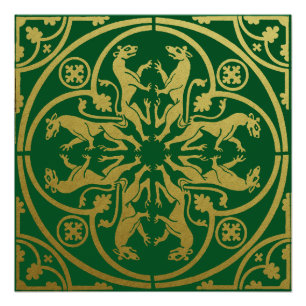 Póster Medieval Renaisance Herald Lion Leopard Metálico