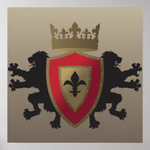 Poster medieval vermelho da heráldica do leão