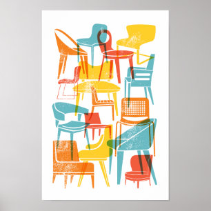 Poster Médio-século modernas cadeiras em cores brilhant