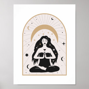 Poster Meditação da Deusa do Yoga Celestial Arte Mística 