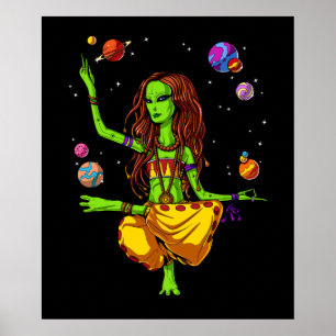 Poster Meditação de Alienígena Espacial de Hippie Girl