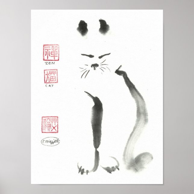 Póster Meditação de Gato Zen (Frente)