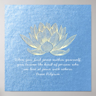 Poster Meditação de instrutor YOGA Cote Lotus Azul Dourad