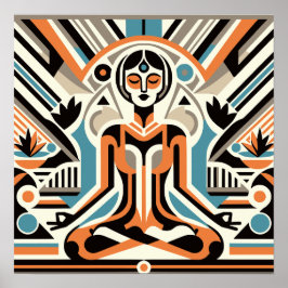 Poster Meditação de ioga feminina e trabalho em Deco