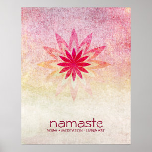 Póster Meditação de Lótus Flower Watercolor Namaste Yoga