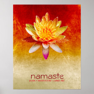 Póster Meditação de Lótus Flower Watercolor Namaste Yoga