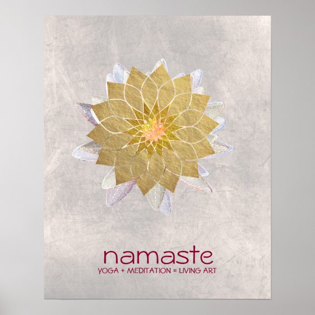 Poster Meditação de Lótus Flower Watercolor Namaste Yoga (Frente)