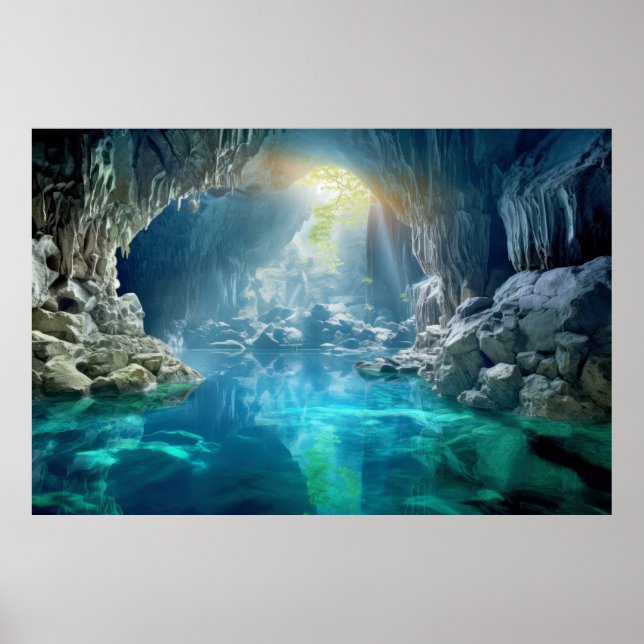 Poster Meditação de Paisagem Caverna Calma Serena (Frente)