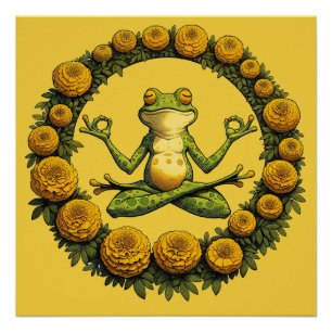 Póster Meditação de sapo - Rã Yoga Marigolds
